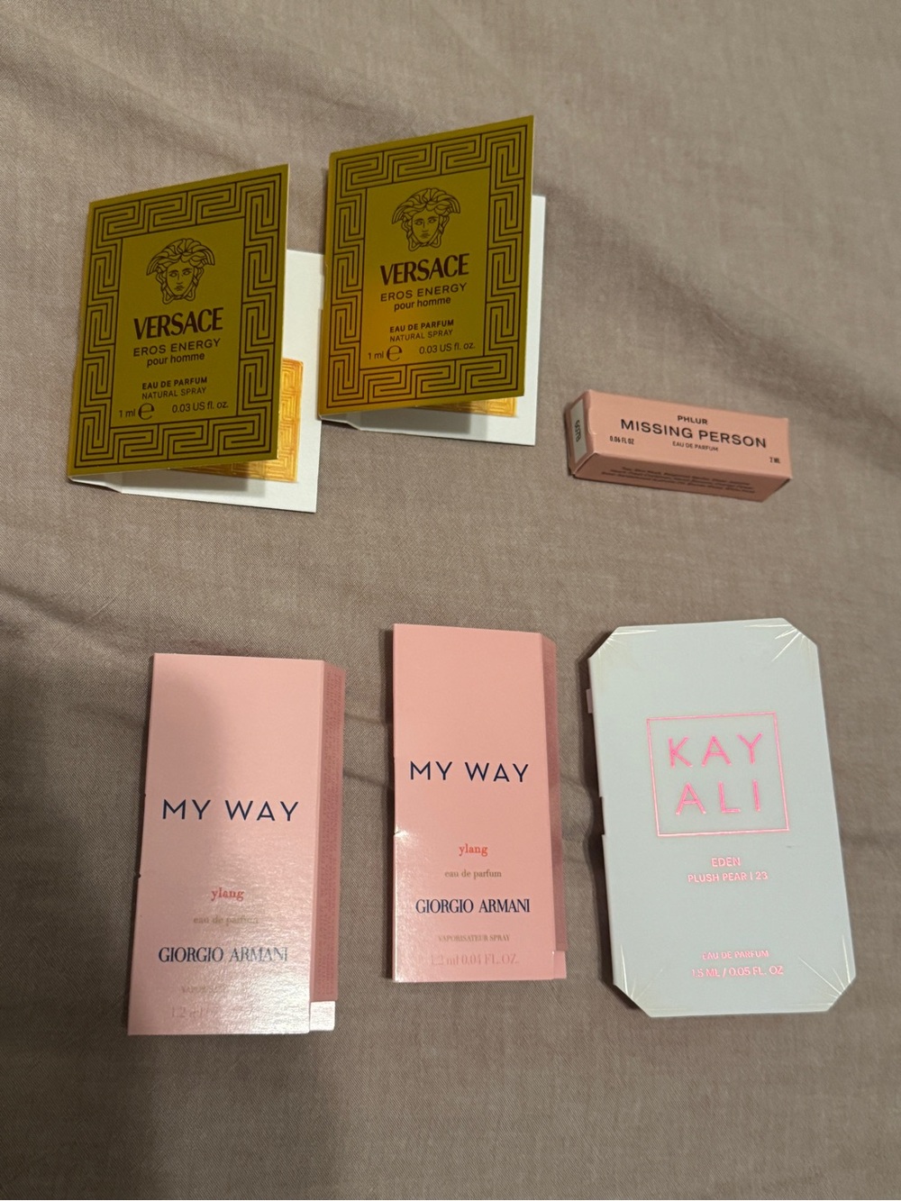 (6) Armani My Way Ylang, Eros Energy, Phlur & Kayali samples bundle